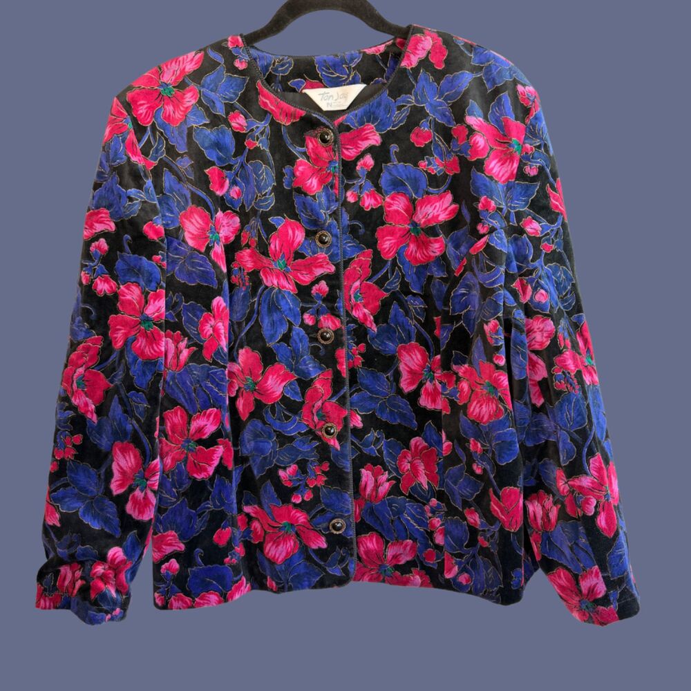 Vintage Tan Jay DIY of Nygard Velvet Button Front Floral Blazer Jacket